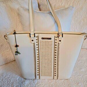 Nicole Lee U.S.A. Large White Studded Tote Bag – Spacious Shopper with Gold Hard